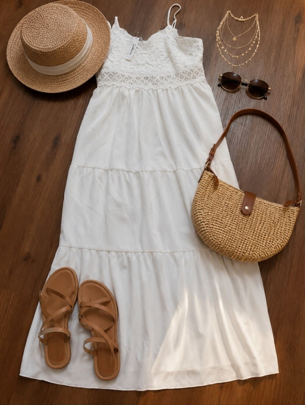 Bohemian White Crochet Tiered Maxi Dress - Picture 2 of 12